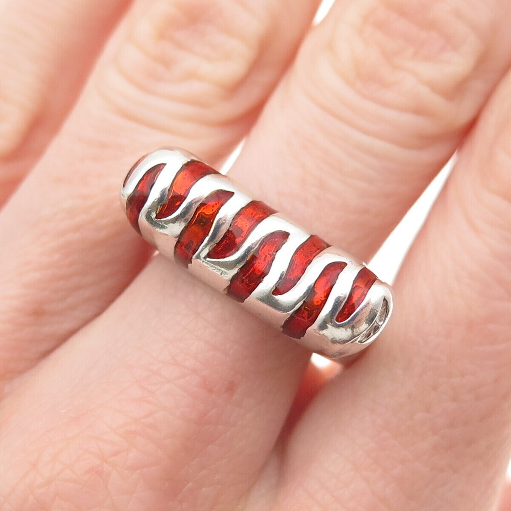 Ken Crafts 925 Sterling Silver Vintage Enamel Animal Pattern Ring Size 8